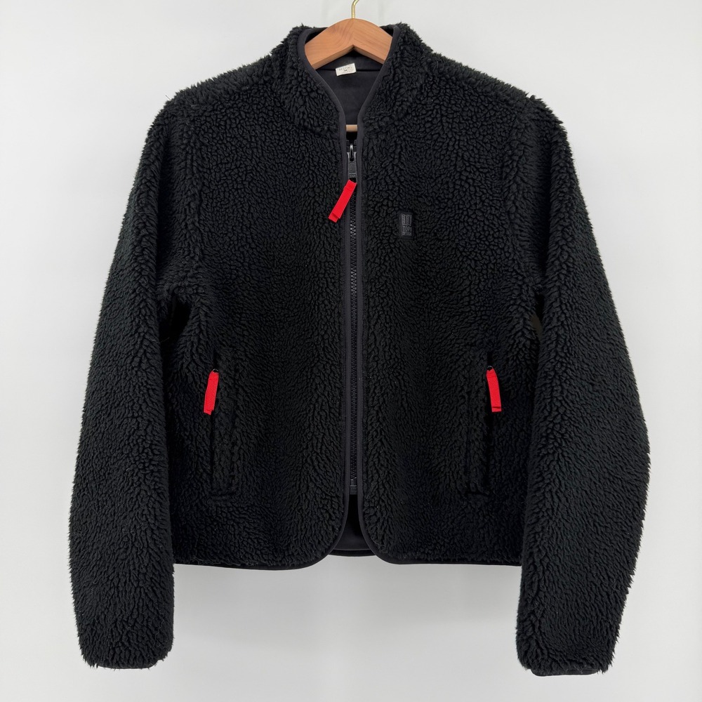 Topo Designs Sherpa Fleece Jacket Full Zip Reversible Black Red Crop Women's M - Picture 2 of 14